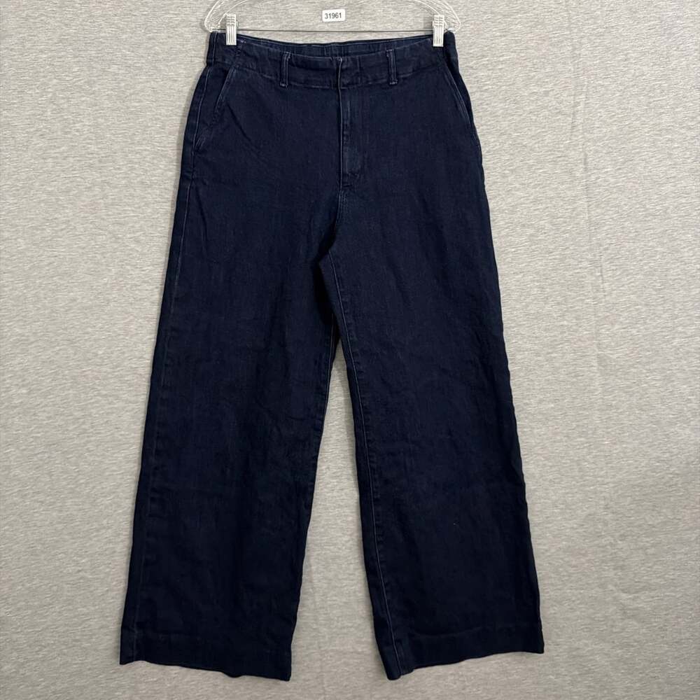 Uniqlo Womens XL Waist 32-33 Dark Blue Denim High Rise Wide Leg Jeans